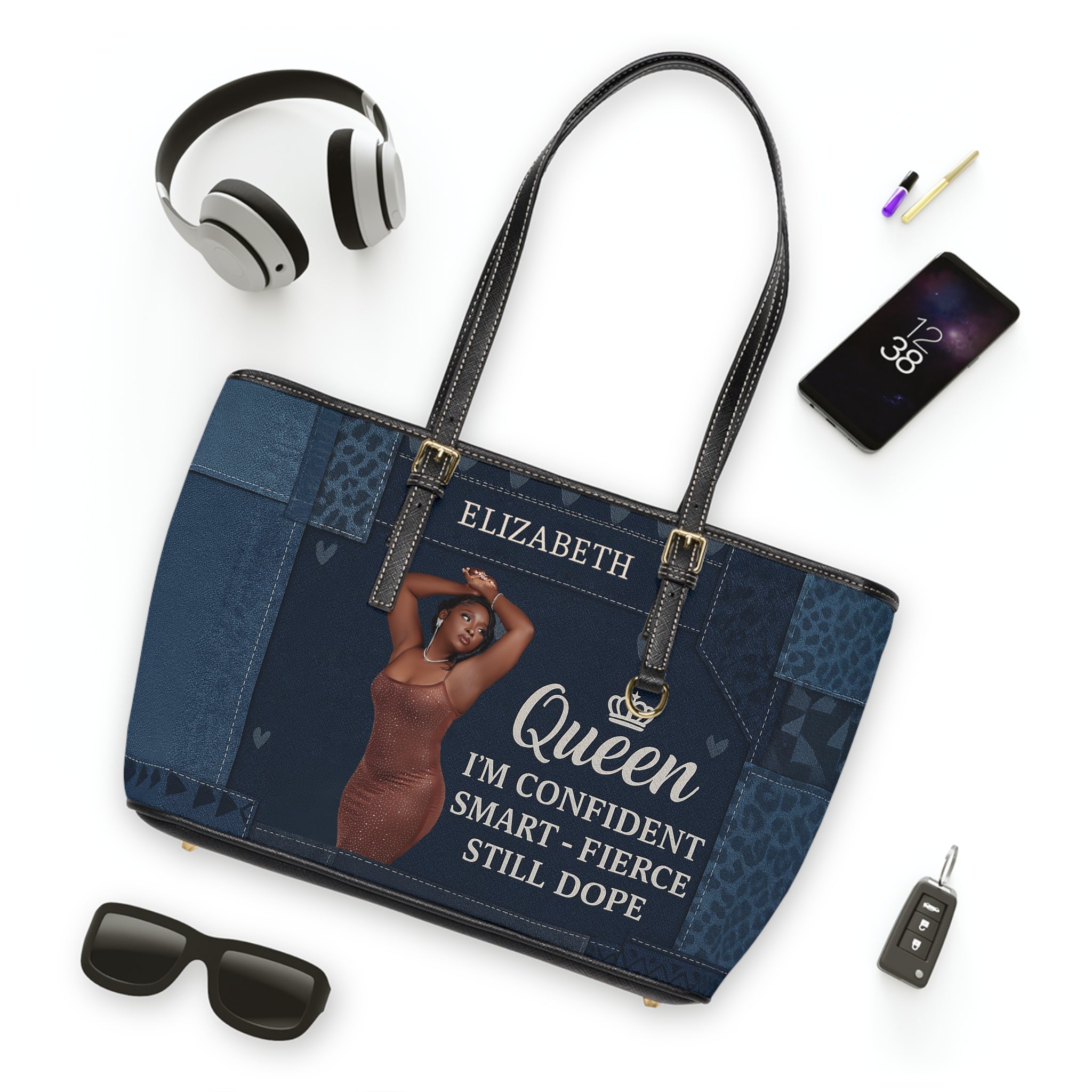 Queen Empowerment PU Leather Shoulder Bag, Stylish Tote, Gift for Her,