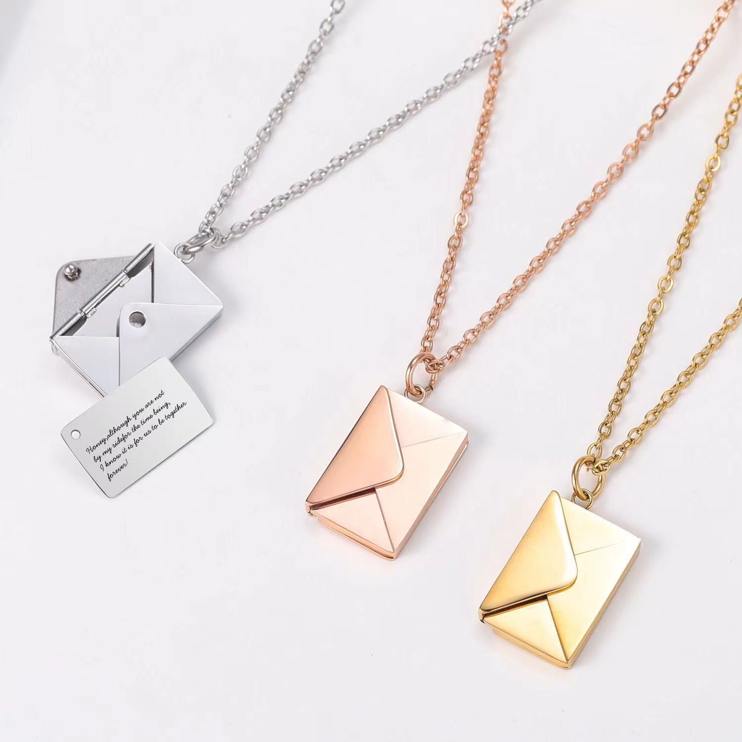 Personalized color photo print Envelope love lettering necklace
