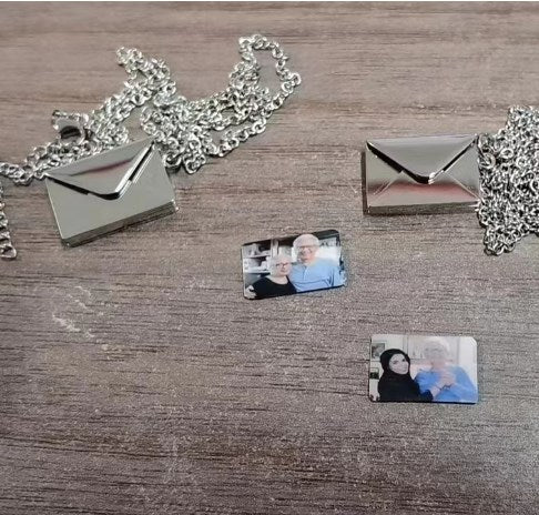 Personalized color photo print Envelope love lettering necklace