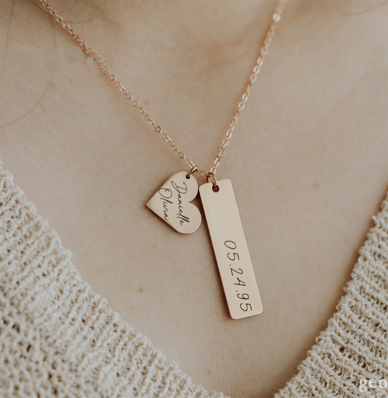 Personalized Heart & Square Lettering Necklace