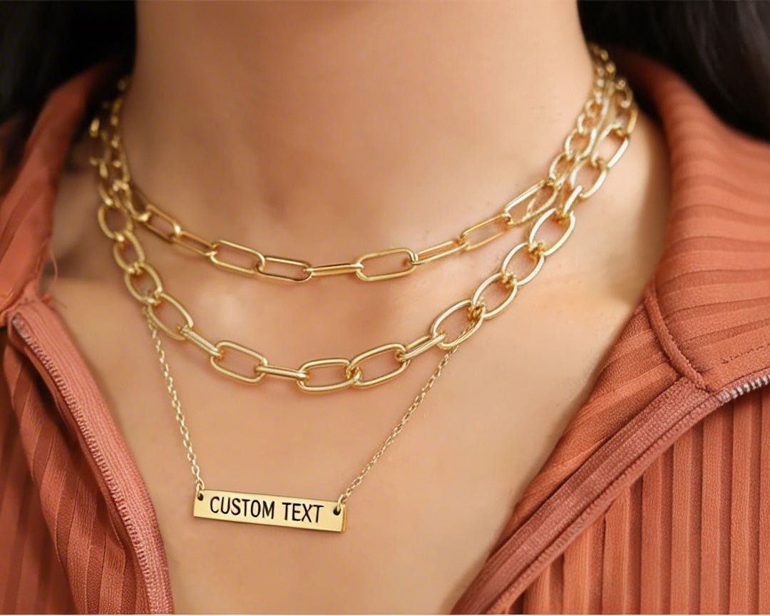 18K Gold PVD Stainless Steel Bar Birthstone Necklace (no photo Only text)