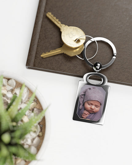 Personalized Rectangle Photo Keyring, Custom Photo Keychain, Memory Key Tag, Gift for Mom, Baby Keepsake.