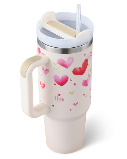 40 Oz Tumbler With Handle Straw Insulated, Stainless Steel Spill Proof Vacuum   For Car Gym Office Travel (No photo)