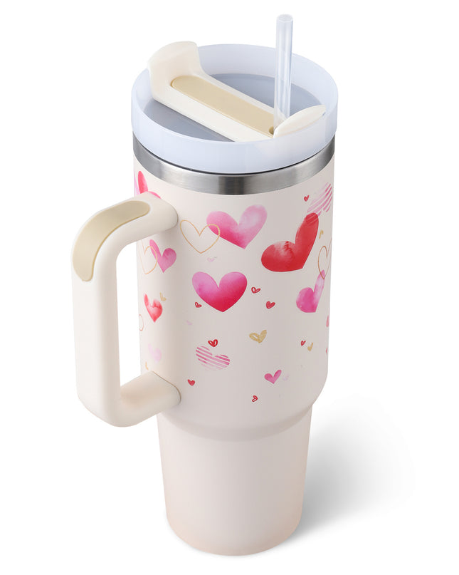 40 Oz Tumbler With Handle Straw Insulated, Stainless Steel Spill Proof Vacuum   For Car Gym Office Travel (No photo)