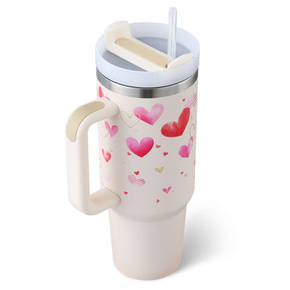 40 Oz Tumbler With Handle Straw Insulated, Stainless Steel Spill Proof Vacuum   For Car Gym Office Travel (No photo)