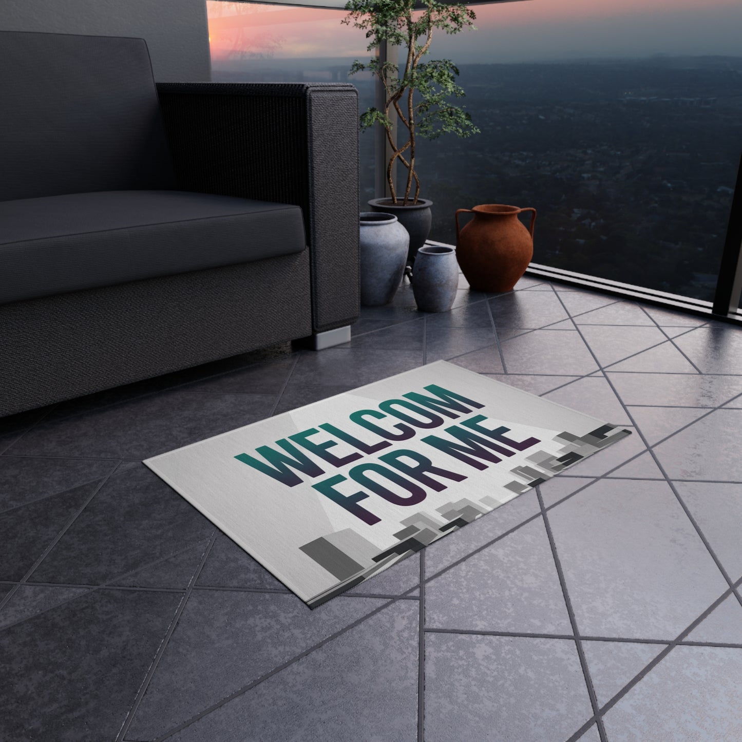 Stylish Outdoor Rug - Welcome For Me, Patio Mat, Garden Decor, Front Porch Welcome Mat, Modern Outdoor Living