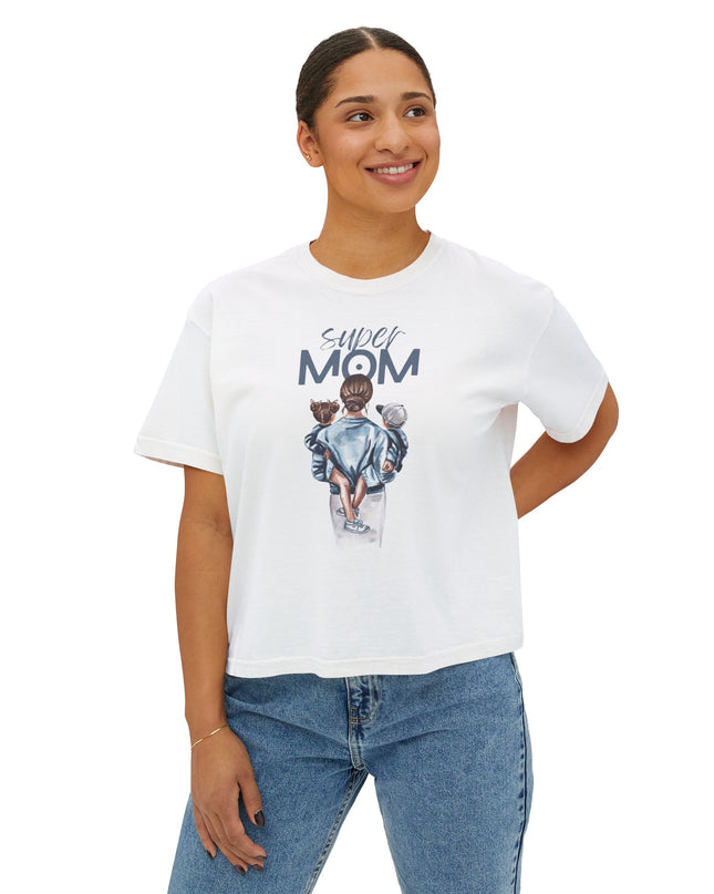 Super Mom Women's Boxy Tee, Gift for Moms, Casual Top, Mother's Day