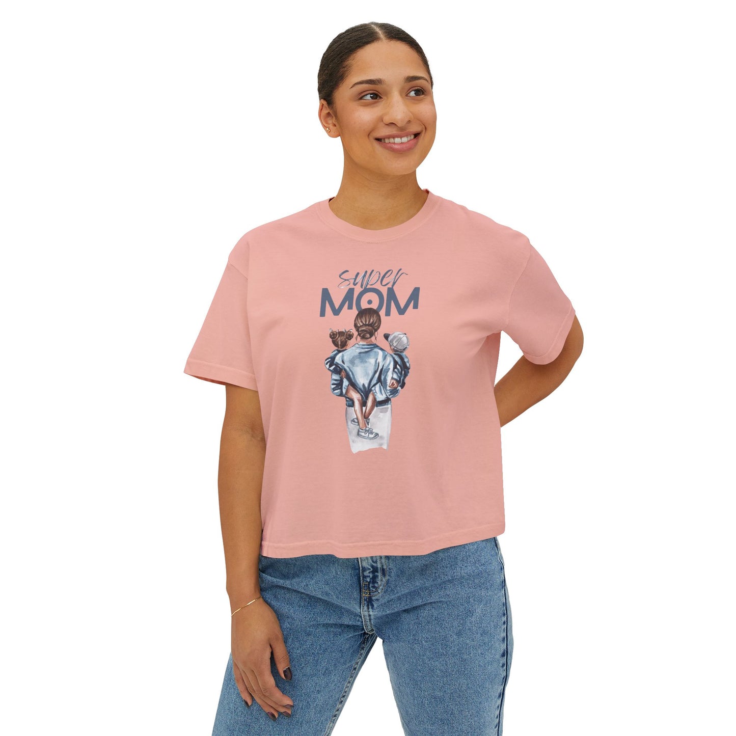 Super Mom Women's Boxy Tee, Gift for Moms, Casual Top, Mother's Day
