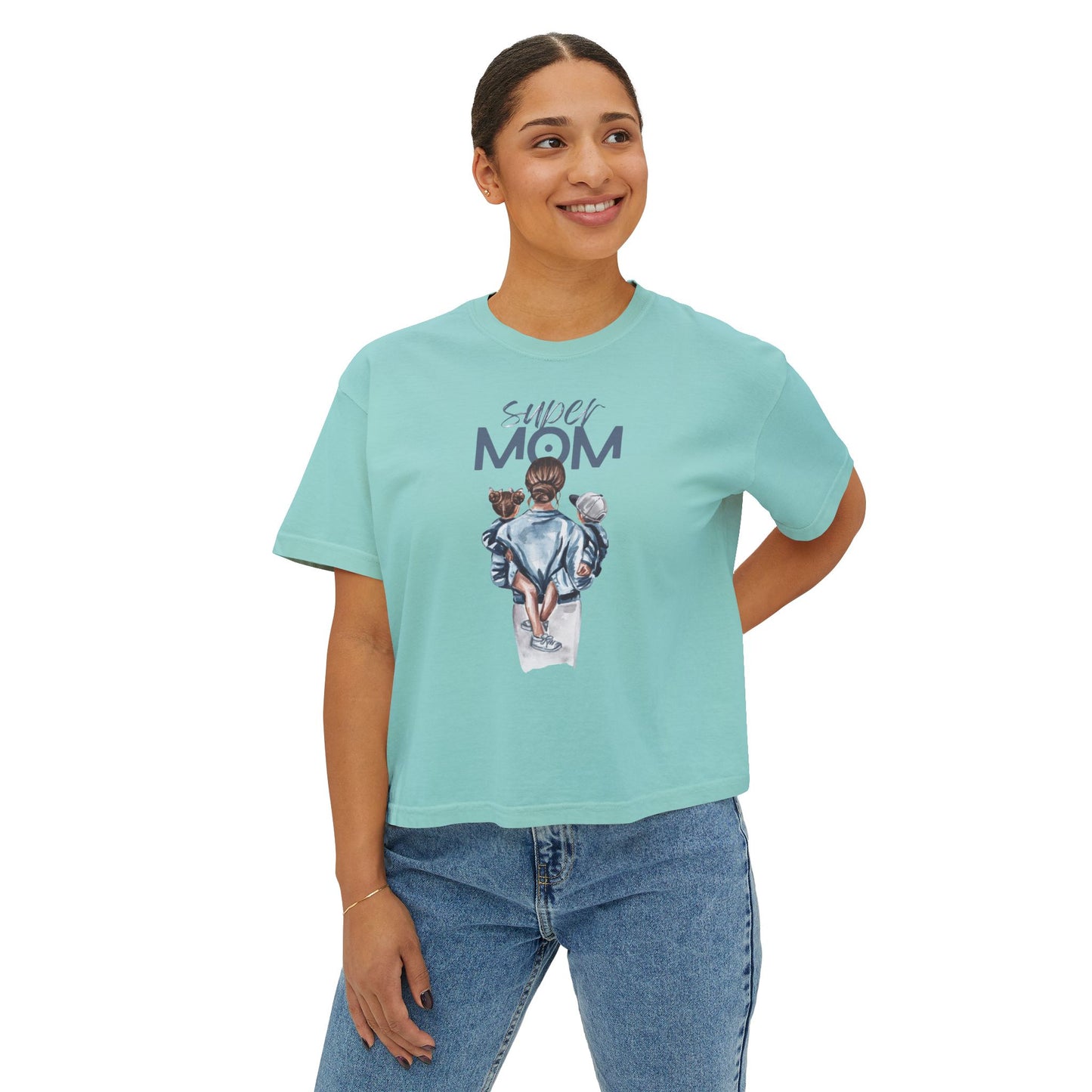 Super Mom Women's Boxy Tee, Gift for Moms, Casual Top, Mother's Day