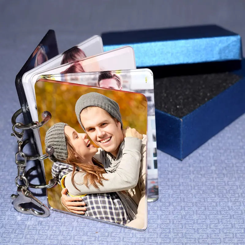 Custom 5-Photo Personalized Acrylic Photo Album with Metal Chain - DIY Dual-Sided Print Memory Book,