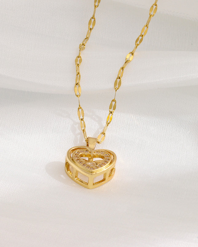 Double-layer Love Necklace With Rhinestones Titanium Steel Pendant Fashion Jewelry Woman Valentines Day Gift