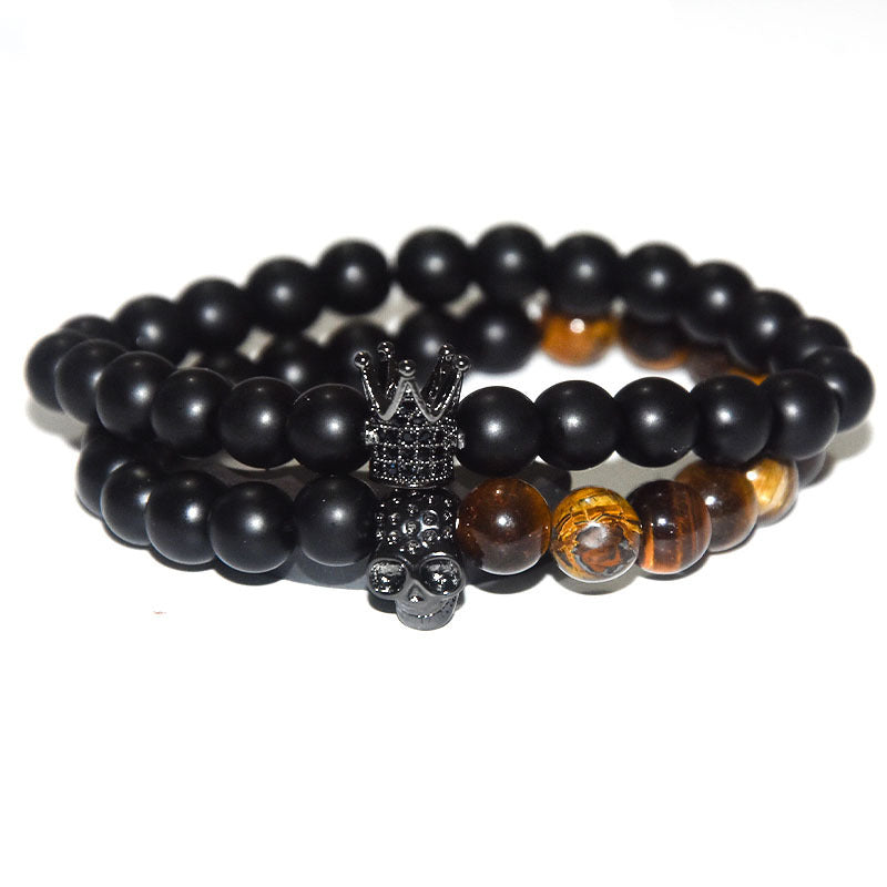 Crown skull bracelet stone men's beaded bracelet
