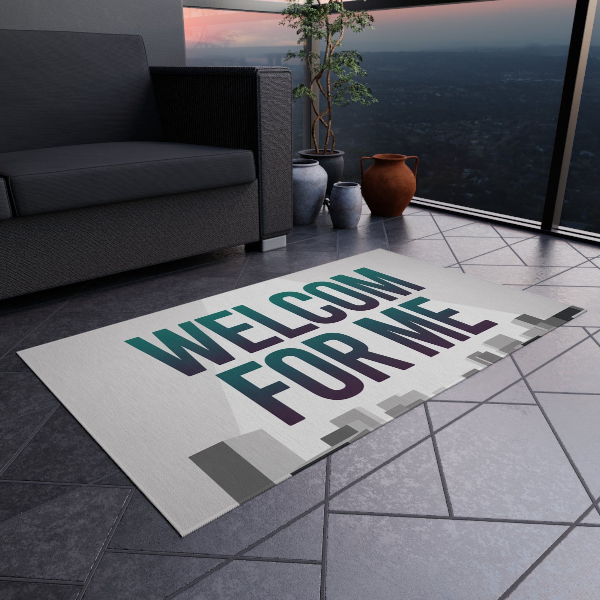 Stylish Outdoor Rug - Welcome For Me, Patio Mat, Garden Decor, Front Porch Welcome Mat, Modern Outdoor Living