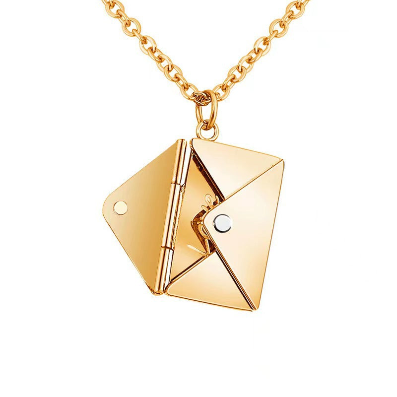 Personalized color photo print Envelope love lettering necklace