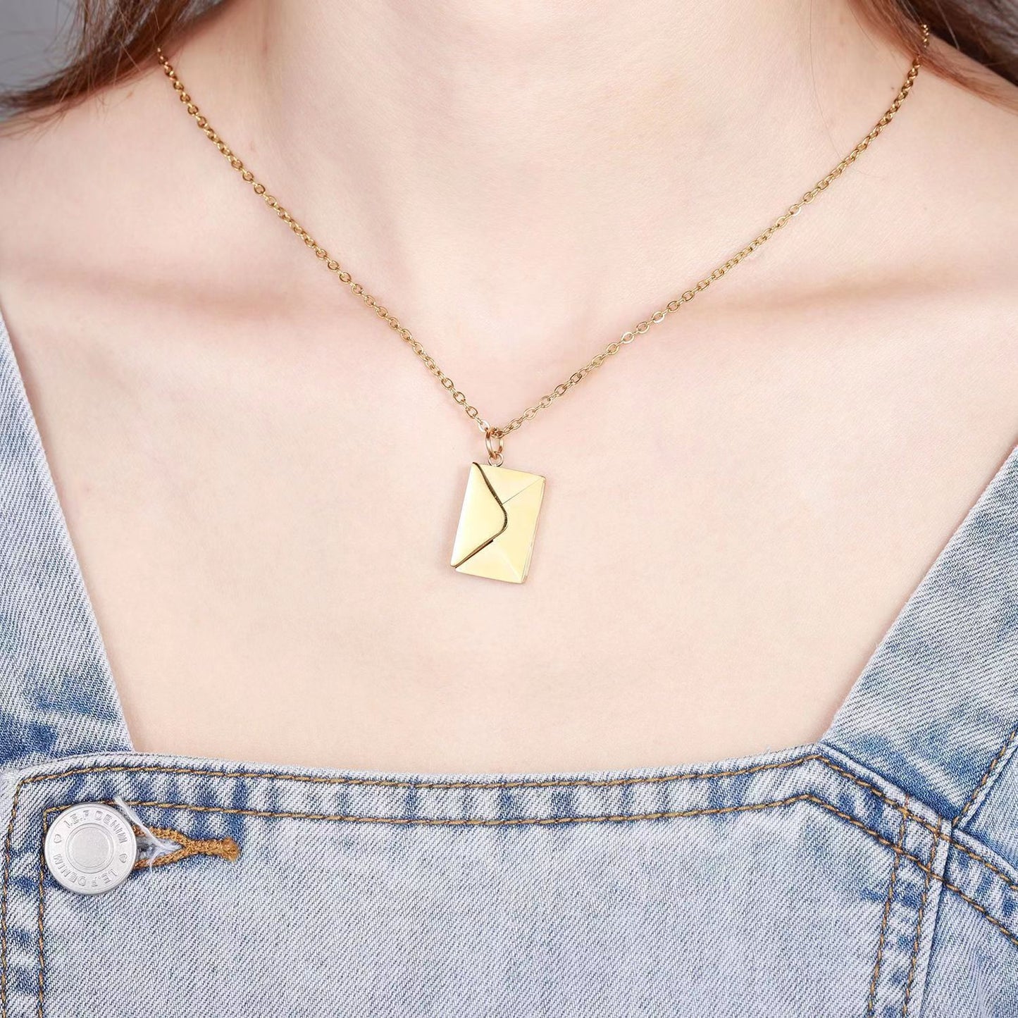 Personalized color photo print Envelope love lettering necklace