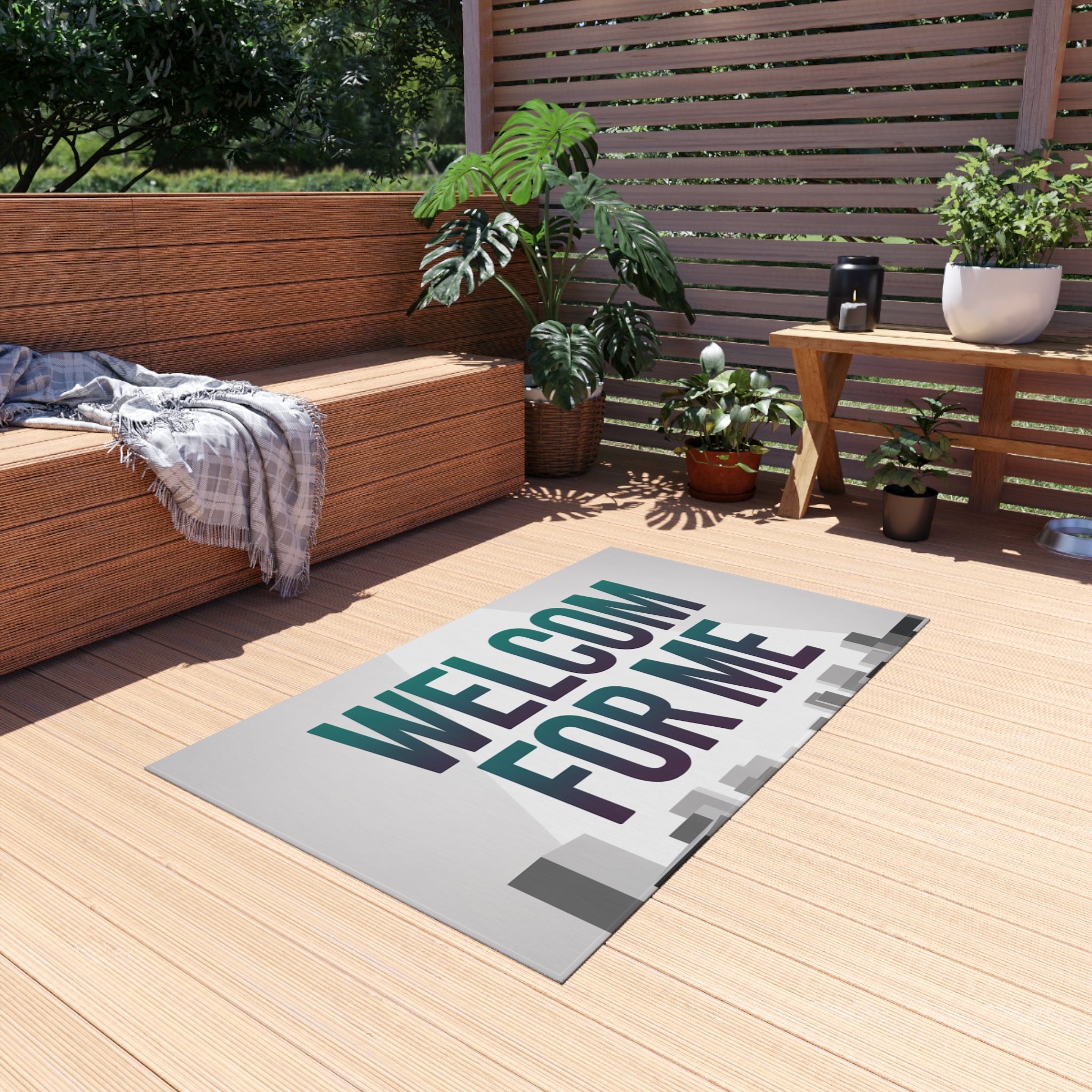 Stylish Outdoor Rug - Welcome For Me, Patio Mat, Garden Decor, Front Porch Welcome Mat, Modern Outdoor Living