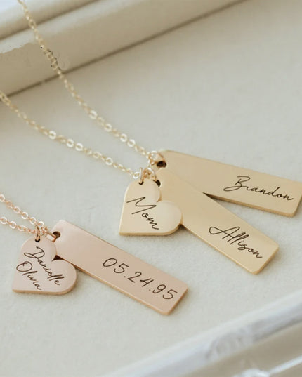Personalized Heart & Square Lettering Necklace