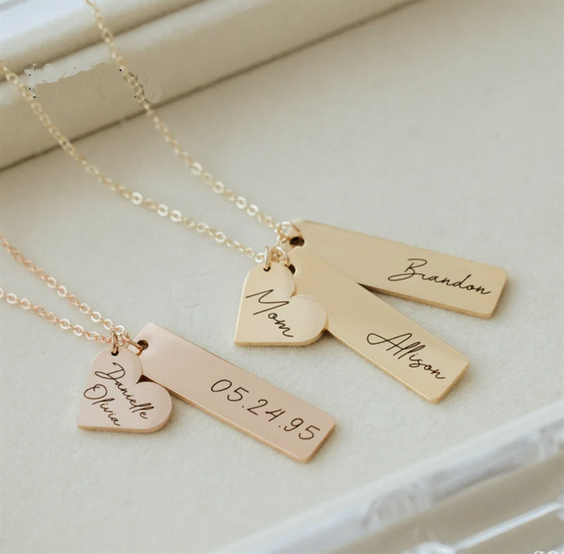 Personalized Heart & Square Lettering Necklace