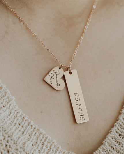 Personalized Heart & Square Lettering Necklace