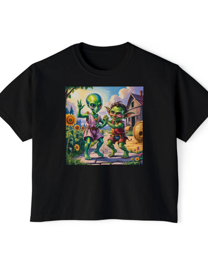 Cute Alien Graphic Women's Boxy Tee, Casual T-Shirt for Fun Vibes