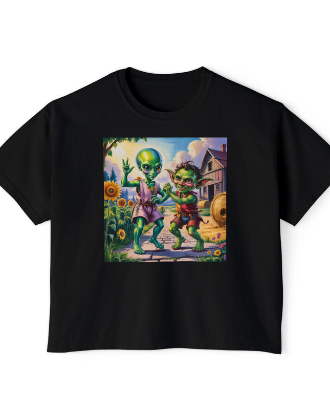 Cute Alien Graphic Women's Boxy Tee, Casual T-Shirt for Fun Vibes