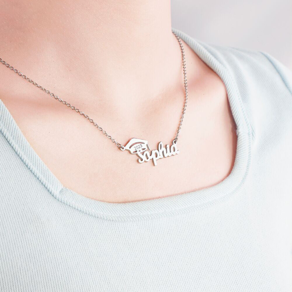 Personalized Graduate Cap Name Necklace