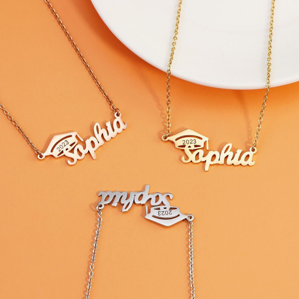 Personalized Graduate Cap Name Necklace