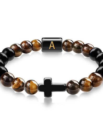 English letter bracelet Cross tiger Eye stone beaded bracelet