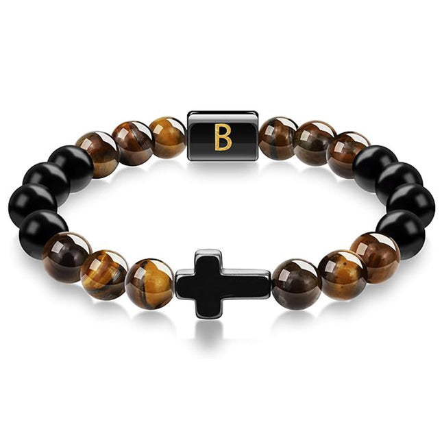 English letter bracelet Cross tiger Eye stone beaded bracelet