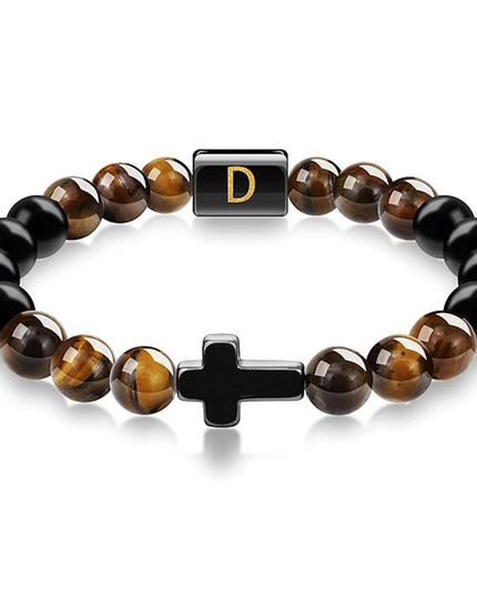 English letter bracelet Cross tiger Eye stone beaded bracelet