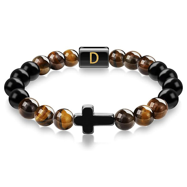 English letter bracelet Cross tiger Eye stone beaded bracelet