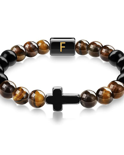 English letter bracelet Cross tiger Eye stone beaded bracelet