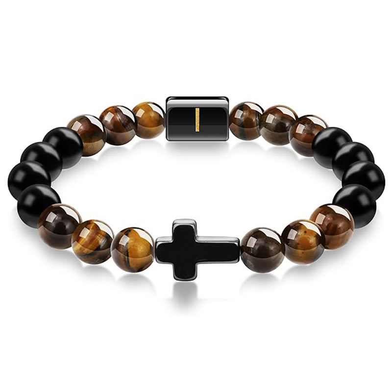English letter bracelet Cross tiger Eye stone beaded bracelet