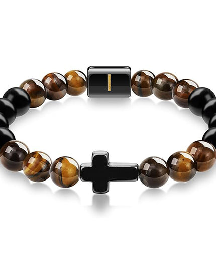 English letter bracelet Cross tiger Eye stone beaded bracelet