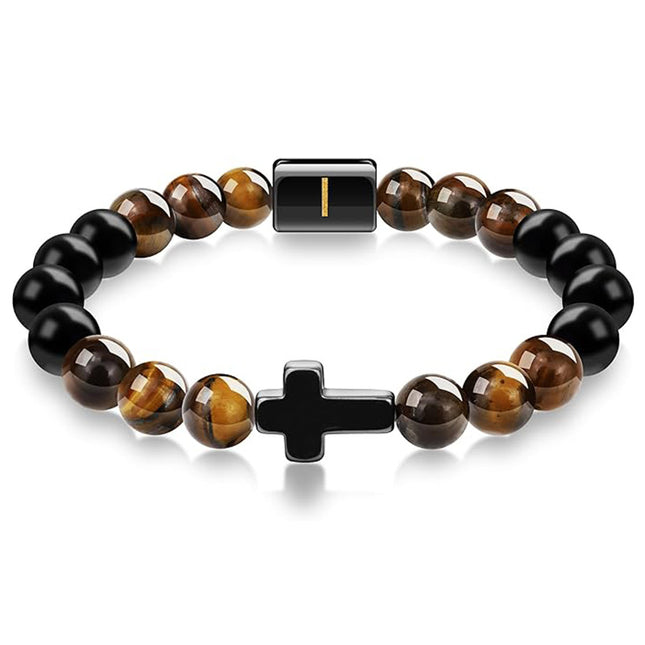 English letter bracelet Cross tiger Eye stone beaded bracelet
