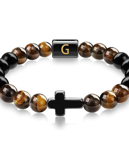 English letter bracelet Cross tiger Eye stone beaded bracelet