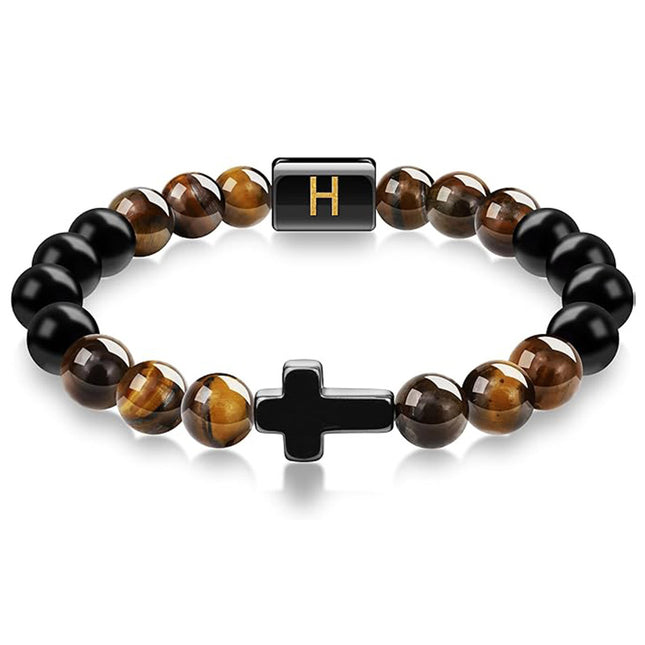 English letter bracelet Cross tiger Eye stone beaded bracelet