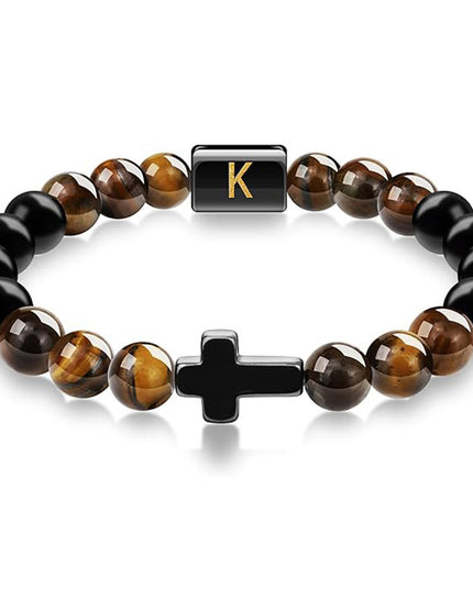 English letter bracelet Cross tiger Eye stone beaded bracelet