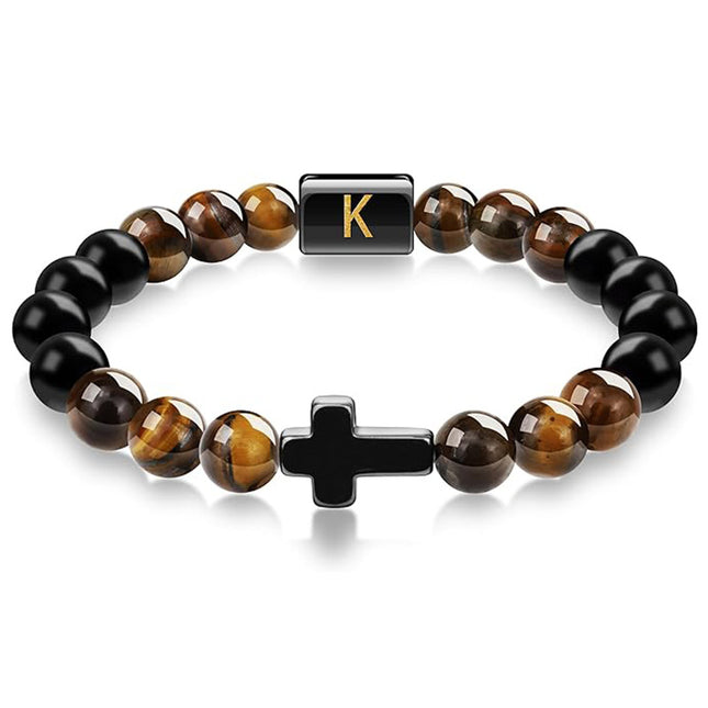 English letter bracelet Cross tiger Eye stone beaded bracelet
