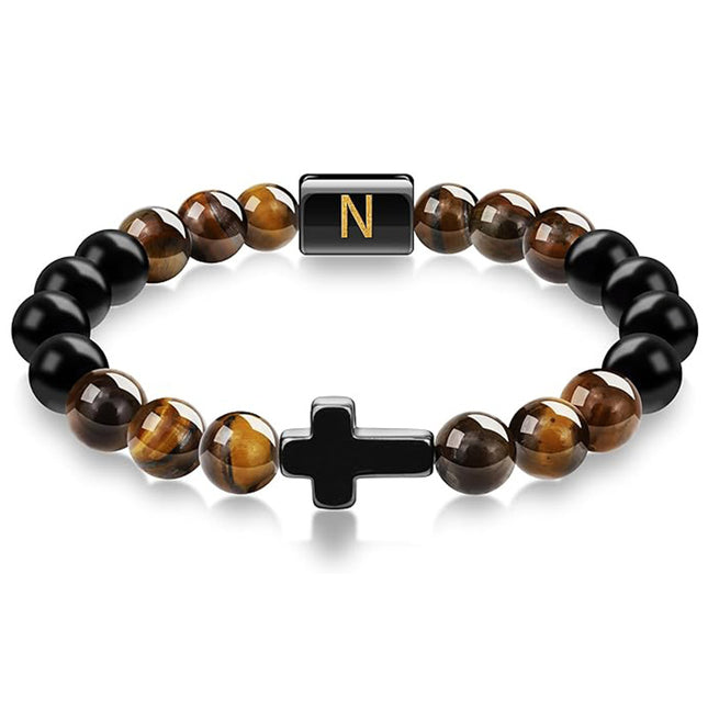 English letter bracelet Cross tiger Eye stone beaded bracelet