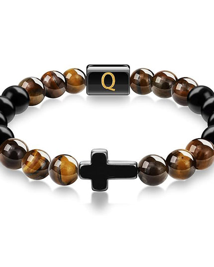 English letter bracelet Cross tiger Eye stone beaded bracelet