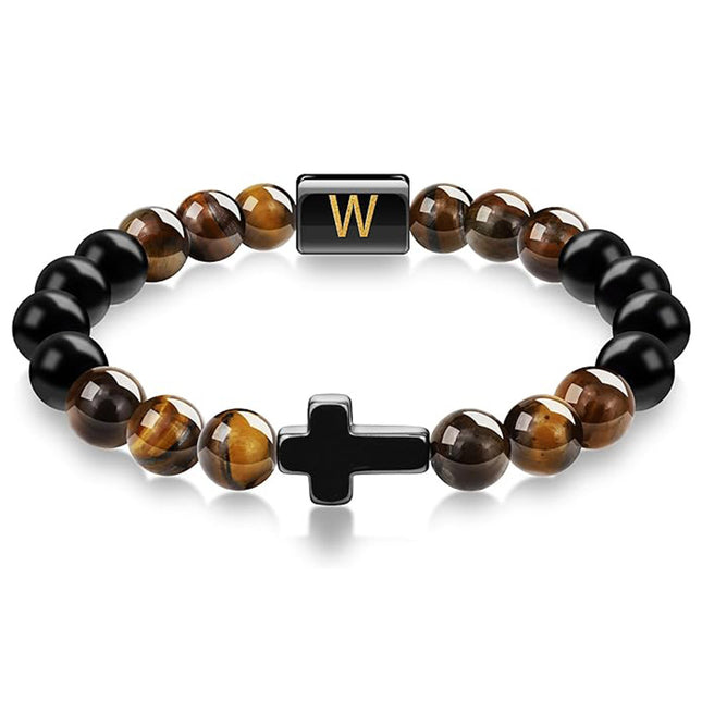 English letter bracelet Cross tiger Eye stone beaded bracelet
