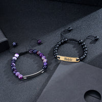 Stainless steel curved engraved bead bracelet