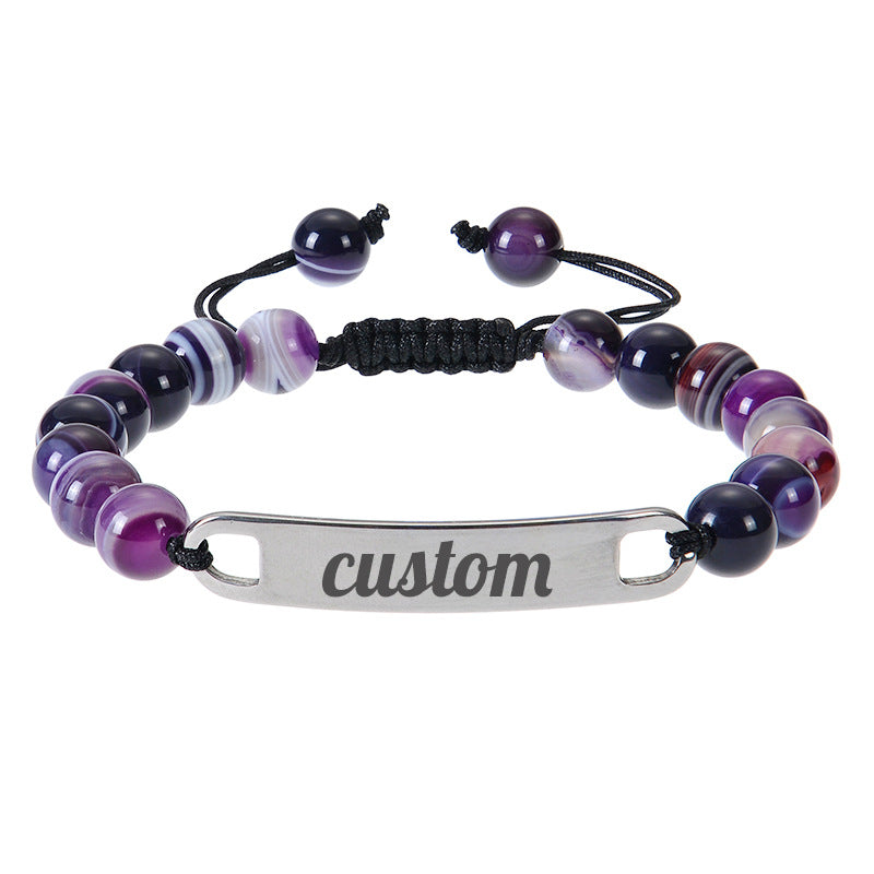 Stainless steel curved engraved bead bracelet