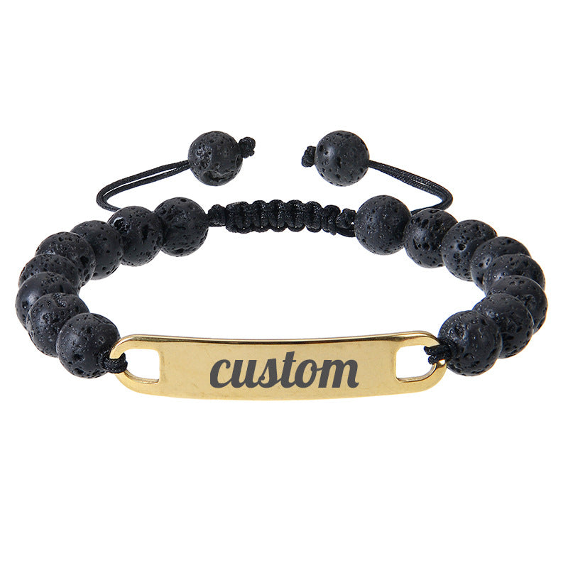 Stainless steel curved engraved bead bracelet