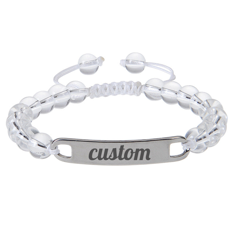Stainless steel curved engraved bead bracelet