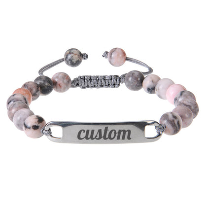 Stainless steel curved engraved bead bracelet
