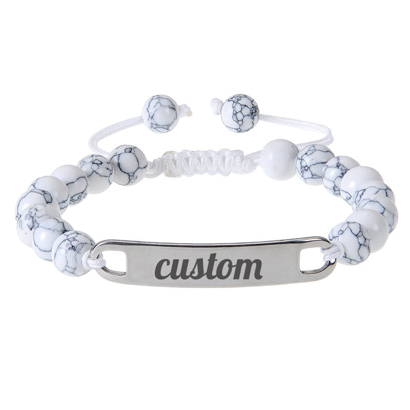 Stainless steel curved engraved bead bracelet