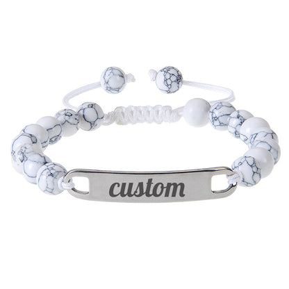 Stainless steel curved engraved bead bracelet