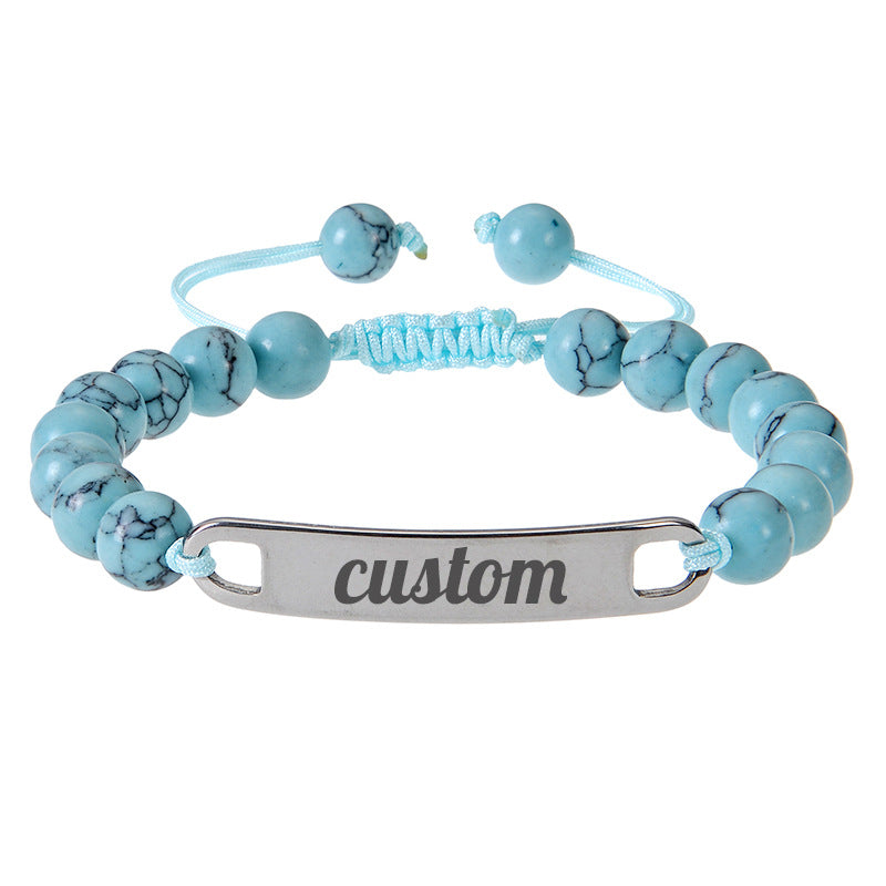 Stainless steel curved engraved bead bracelet